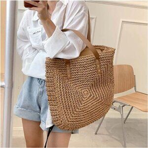 Women Straw Tote Bag Summer Beach Bags Brown